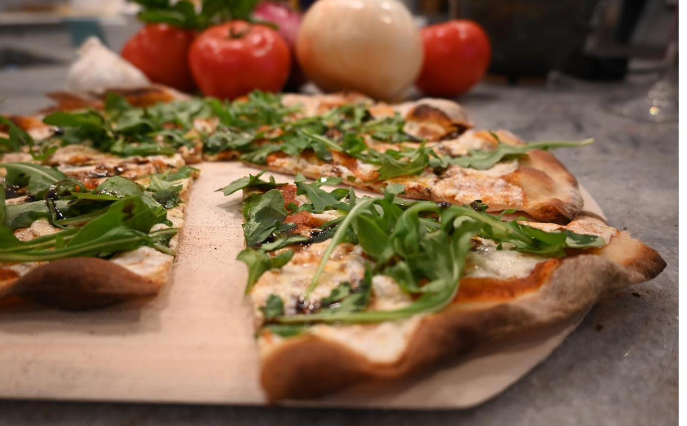 Sausage and pepper pizza close-up